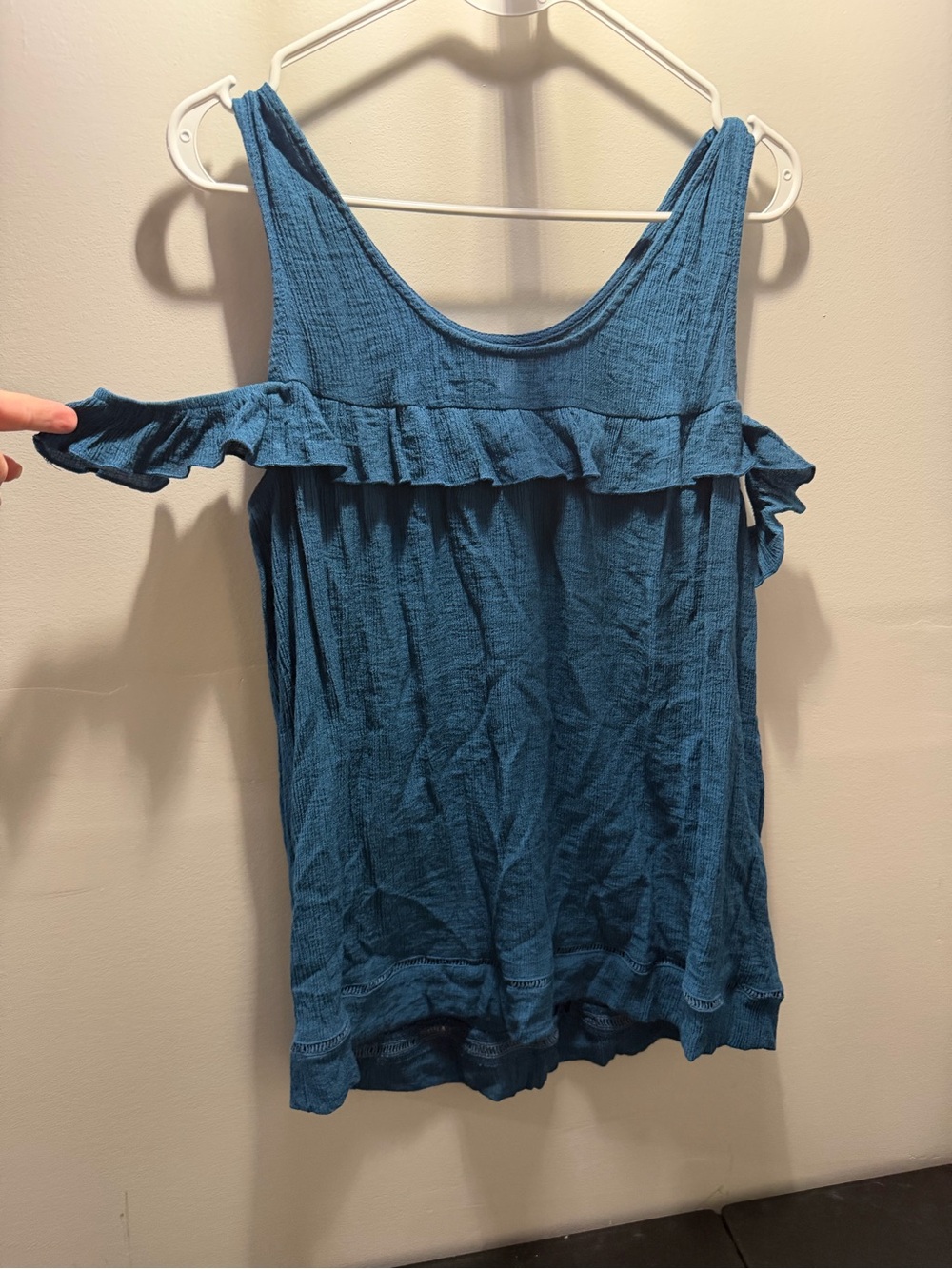Cold-Shoulder Ruffle Tank Top in Denim Blue - Picture 2 of 6